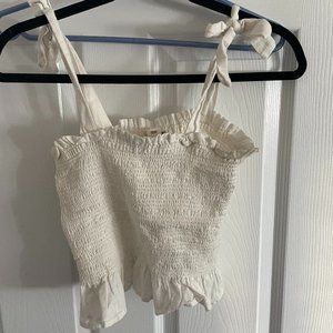 Billabong Ivory Smocked Tie-Strap Tank Top